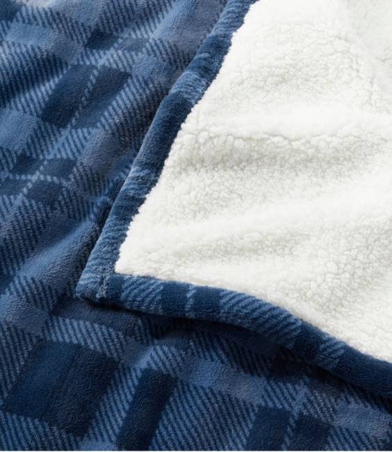 LLBean Wicked Plush Sherpa Throw Plaid Unisex J46J2921 Bedding Nautical Navy