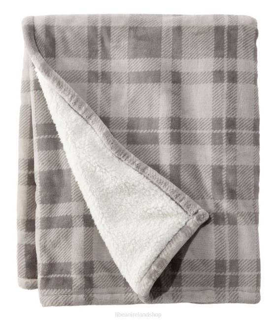 LLBean Wicked Plush Sherpa Throw Plaid Unisex J46J4561 Bedding Harbor Gray