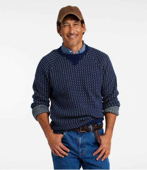LLBean Wicked Soft Cotton/Cashmere Sweater Men J46J546 Clothing Navy Fair Isle