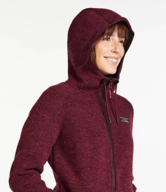 LLBean WoolTek Coat Women J46J5092 Outerwear Burgundy Heather