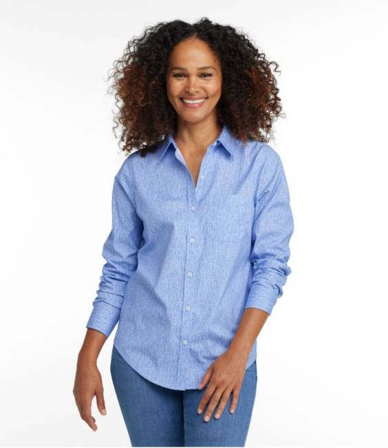 LLBean Wrinkle-Free Pinpoint Oxford Shirt Women J46J6438 Clothing Classic Navy Wild Daisies