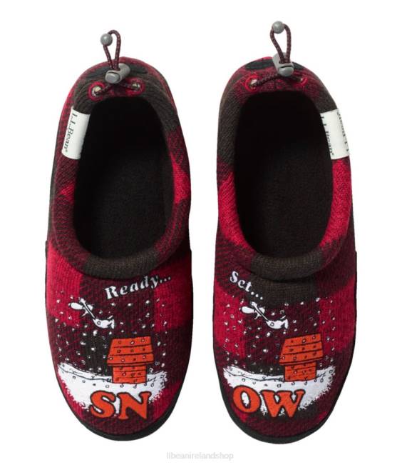 LLBean X Peanuts Sweater Fleece Slippers Kids J46J3825 Footwear Deep Red Buffalo