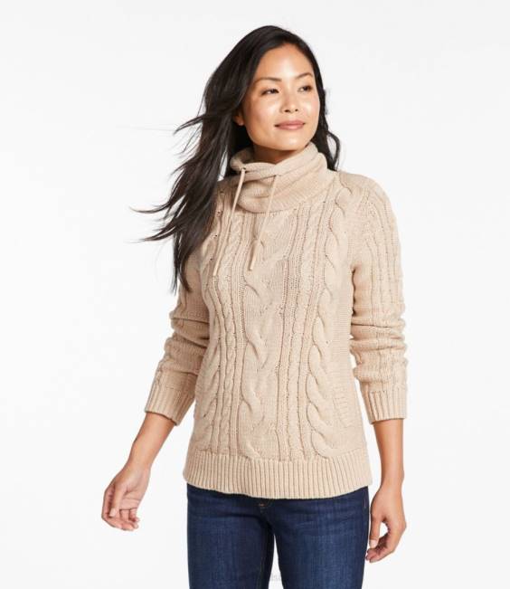 LLBean x Double L Mixed-Cable Sweater Women J46J3357 Clothing Light Gray Heather