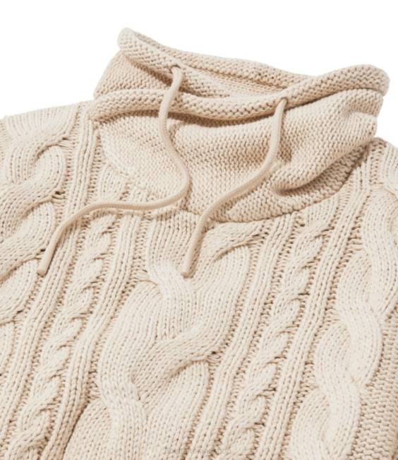 LLBean x Double L Mixed-Cable Sweater Women J46J3357 Clothing Light Gray Heather