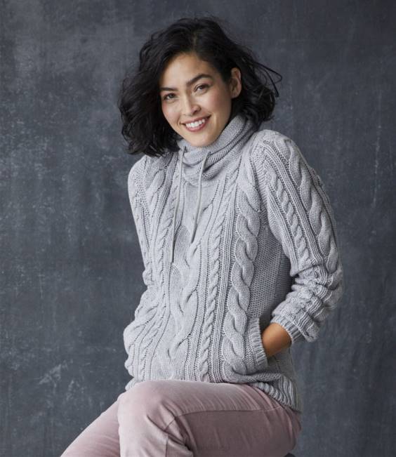 LLBean x Double L Mixed-Cable Sweater Women J46J488 Clothing Deep Wine