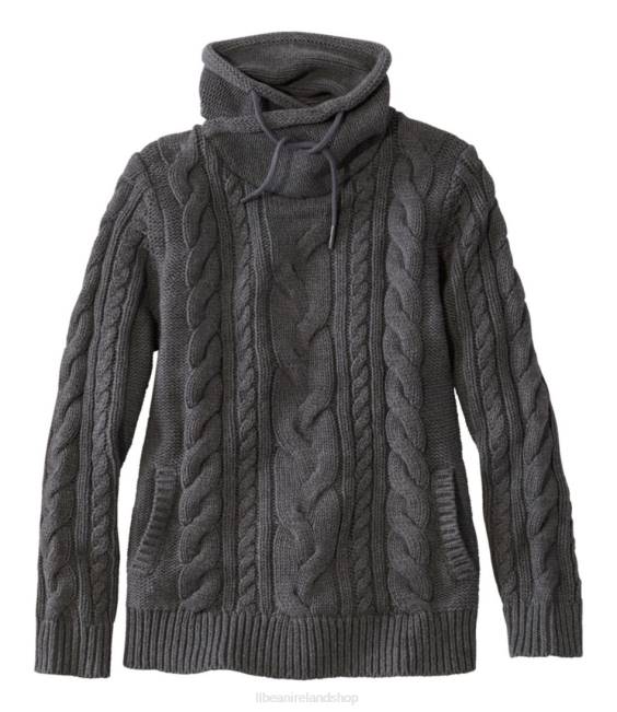 LLBean x Double L Mixed-Cable Sweater Women J46J4920 Clothing Charcoal Heather