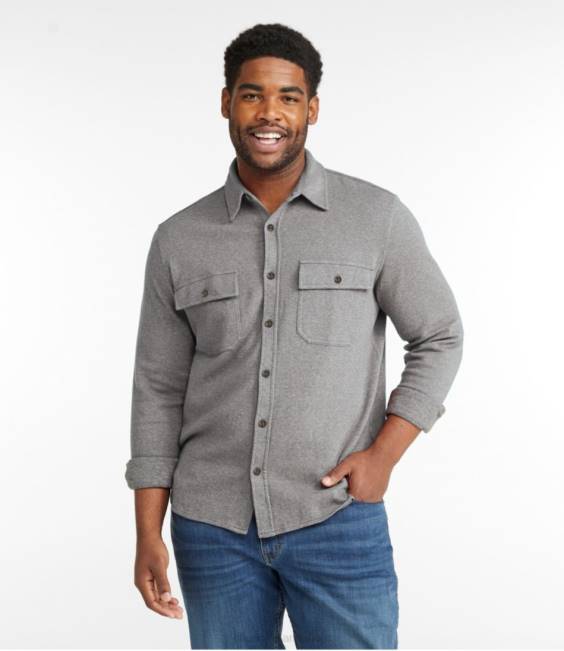 LLBean x Double L Washed Cotton Double-Knit Chamois Shirt Men J46J481 Clothing Midnight Black Heather