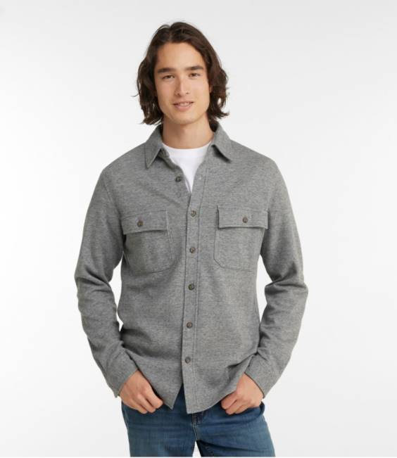 LLBean x Double L Washed Cotton Double-Knit Chamois Shirt Men J46J6602 Clothing Cream Heather