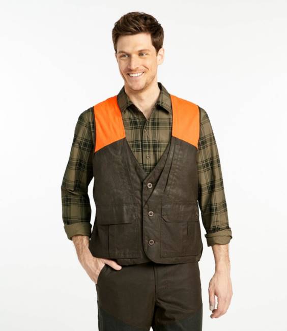 LLBean x Double L Waxed-Cotton Upland Vest Men J46J1789 Outdoor Equipment Otter Brown/Hunter Orange