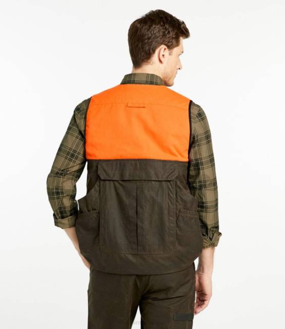 LLBean x Double L Waxed-Cotton Upland Vest Men J46J1789 Outdoor Equipment Otter Brown/Hunter Orange