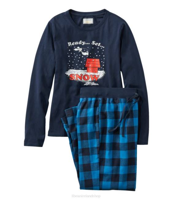 LLBean x Peanuts Camp PJ Set Women J46J791 Clothing Marine Blue Buffalo