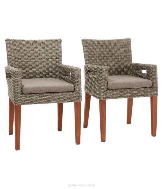 L.L.Bean Wicker and Eucalyptus Dining Chair with Cushions Set of Two Unisex J46J2898 Backyard & Patio Natural