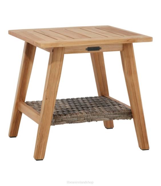 L.L.Bean Teak Side Table with Wicker Storage Shelf Unisex J46J2877 Backyard & Patio Natural
