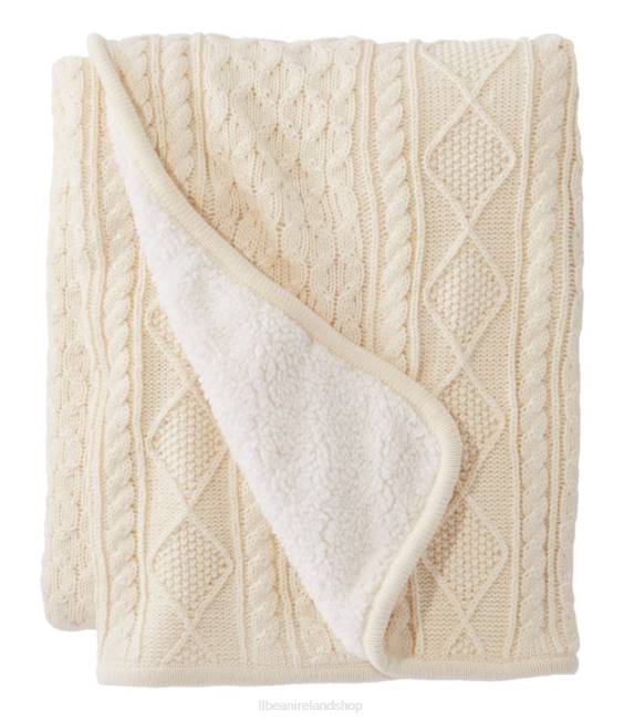 L.L.Bean Fisherman Cabled Fleece Throw Unisex J46J6308 Bedding Cream
