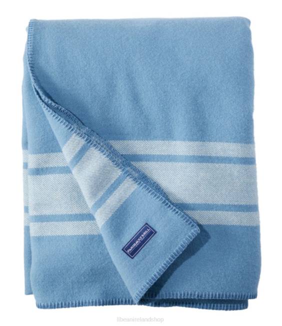 L.L.Bean North Shore Wool Blanket Unisex J46J4387 Bedding Slate Blue Stripe