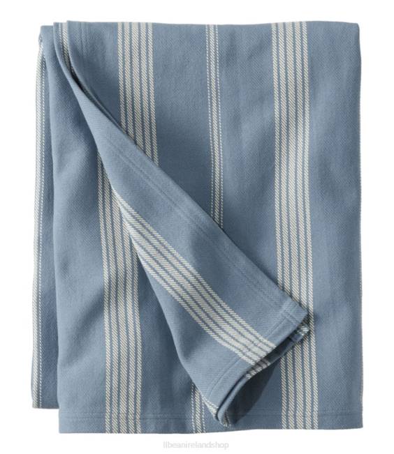 L.L.Bean Organic Cotton Blanket Stripe Unisex J46J4466 Bedding Slate Blue/Natural