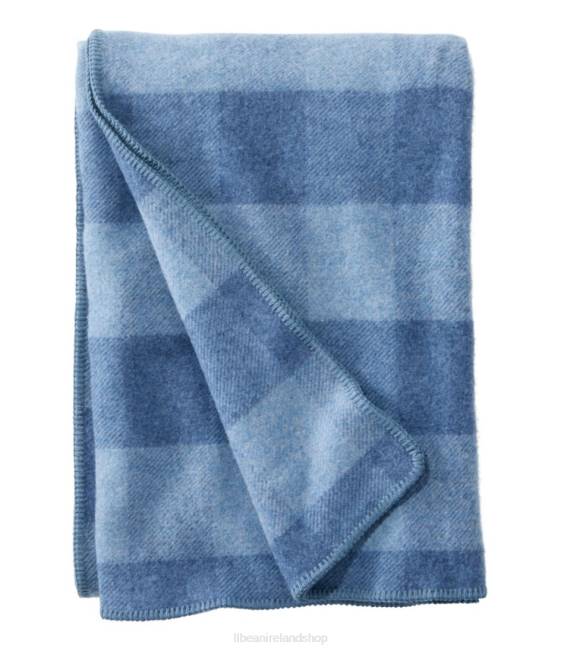 L.L.Bean Washable Wool Blanket Plaid Unisex J46J4369 Bedding Indigo Buffalo Check