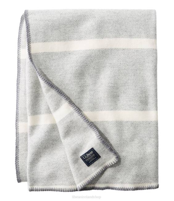 L.L.Bean Washable Wool Blanket Stripe Unisex J46J2544 Bedding Gray Heather/Cream