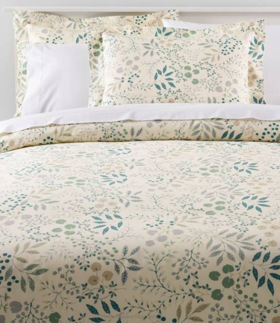 L.L.Bean 280-Thread-Count Pima Cotton Percale Comforter Cover Collection Print Unisex J46J2916 Bedding Cream/Floral