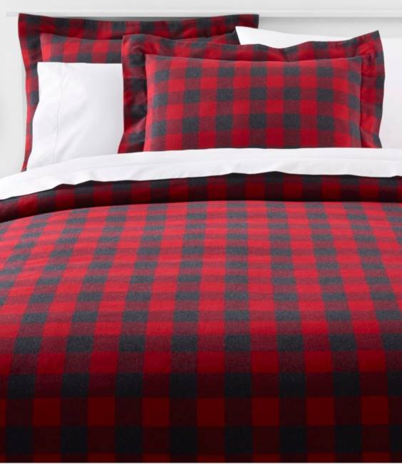 L.L.Bean Heritage Chamois Flannel Comforter Cover Collection Plaid Unisex J46J2742 Bedding Rustic Red/Charcoal