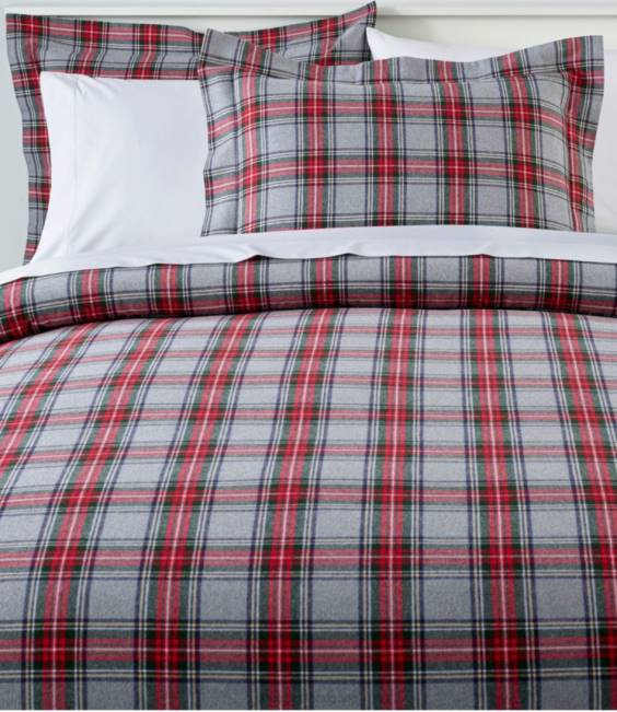 L.L.Bean Heritage Chamois Flannel Comforter Cover Collection Plaid Unisex J46J6376 Bedding Medium Gray Plaid