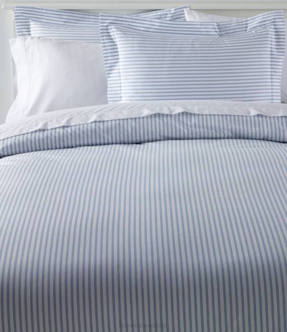 L.L.Bean Premium Egyptian Percale Comforter Cover Collection Stripe Unisex J46J2641 Bedding Mid-Blue