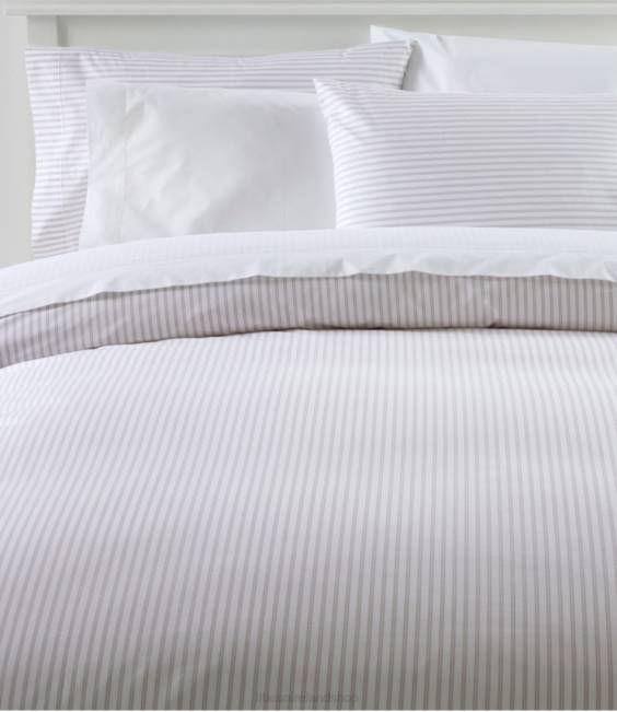 L.L.Bean Premium Egyptian Percale Comforter Cover Collection Stripe Unisex J46J4440 Bedding Soft Gray