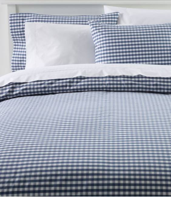 L.L.Bean Sunwashed Percale Comforter Cover Gingham Check Unisex J46J2927 Bedding Vintage Indigo