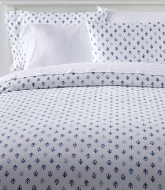L.L.Bean Sunwashed Percale Comforter Cover Leaf Print Unisex J46J2763 Bedding Charcoal Blue