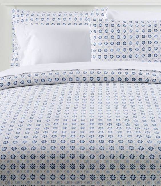L.L.Bean Sunwashed Percale Comforter Cover Print Unisex J46J2715 Bedding Mid-Blue