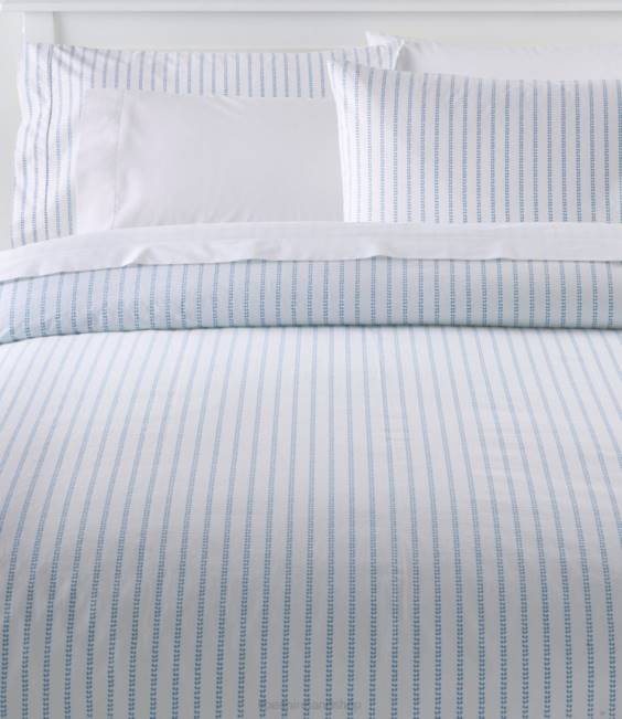 L.L.Bean Sunwashed Percale Comforter Cover Stripe Leaf Unisex J46J2706 Bedding Peak Blue