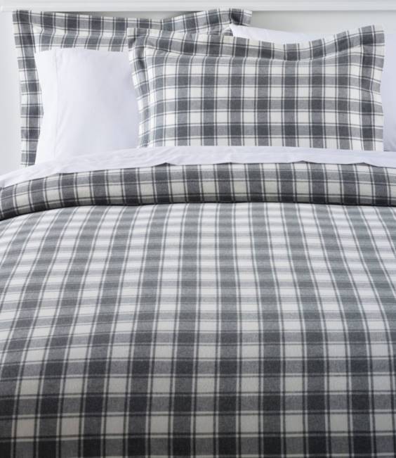 L.L.Bean Ultrasoft Comfort Flannel Comforter Cover Collection Check Unisex J46J2705 Bedding Charcoal Heather/Bone