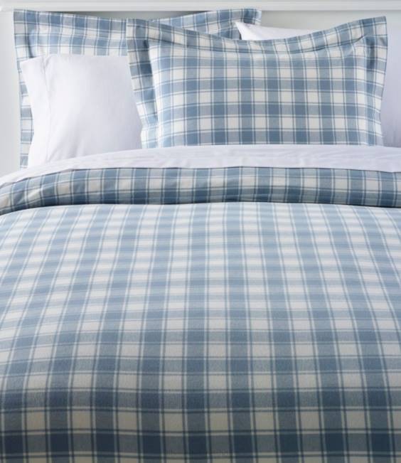 L.L.Bean Ultrasoft Comfort Flannel Comforter Cover Collection Check Unisex J46J4485 Bedding Bay Blue/Bone