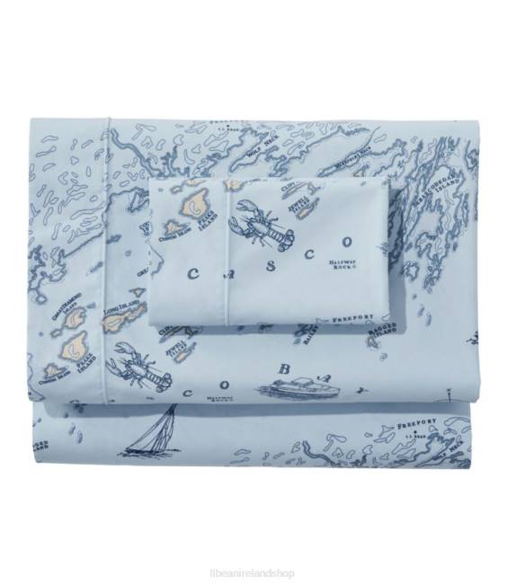 L.L.Bean Nautical Map Percale Sheet Collection Unisex J46J2470 Bedding Light Blue