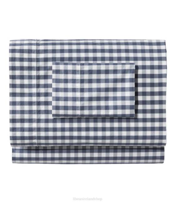 L.L.Bean Sunwashed Percale Sheet Collection Gingham Check Unisex J46J2654 Bedding Vintage Indigo