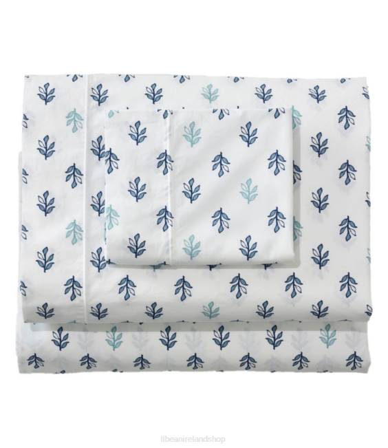 L.L.Bean Sunwashed Percale Sheet Collection Leaf Print Unisex J46J2680 Bedding Charcoal Blue