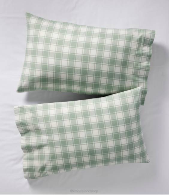 L.L.Bean Ultrasoft Comfort Flannel Pillowcases Check Set of Two Unisex J46J4469 Bedding Silver Sage/Bone