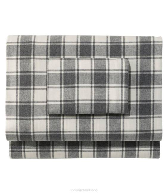 L.L.Bean Ultrasoft Comfort Flannel Sheet Set Check Unisex J46J2505 Bedding Charcoal Heather/Bone