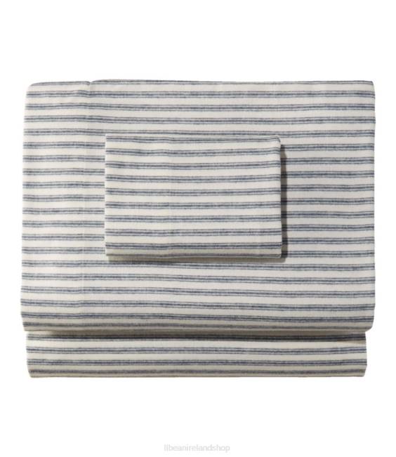 L.L.Bean Ultrasoft Comfort Flannel Sheet Set Stripe Unisex J46J2645 Bedding Mariner Blue