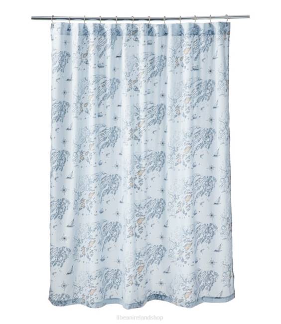 L.L.Bean Nautical Map Shower Curtain Unisex J46J2566 Home Decor Light Blue