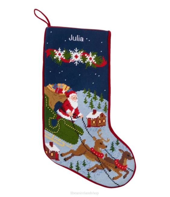 L.L.Bean Needlepoint Christmas Stocking Unisex J46J4373 Home Decor Reindeer