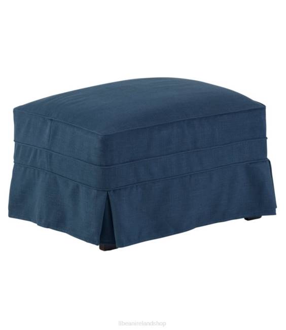 L.L.Bean Pine Point Slipcovered Ottoman Performance Linen Unisex J46J4552 Indoor Furniture Blue