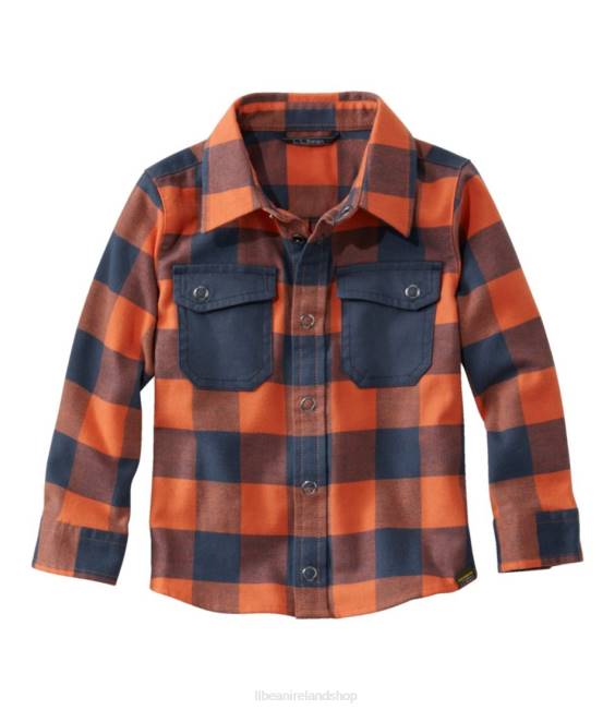 L.L.Bean BeanFlex All-Season Flannel Shirt Kids J46J3019 Clothing Peak Orange/Carbon Navy