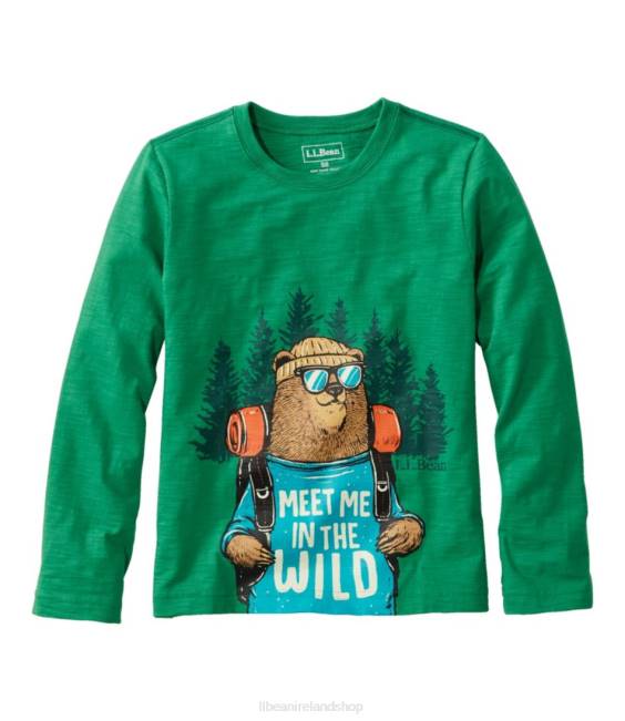 L.L.Bean Graphic Tee Kids J46J4921 Clothing Lawn Green Hiking Bear