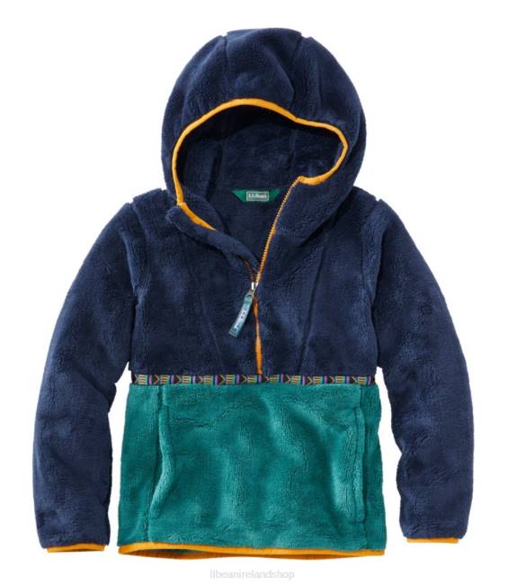 L.L.Bean Hi-Pile Fleece Hooded Pullover Kids J46J3461 Outerwear Bright Navy/Warm Teal