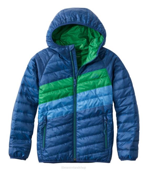 L.L.Bean Primaloft Packaway Hooded Jacket Kids J46J5106 Outerwear Collegiate Blue/Lawn Green