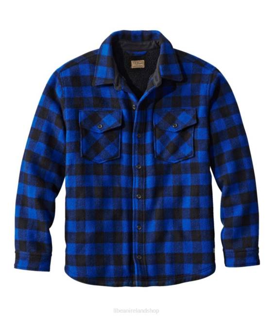 L.L.Bean Maine Guide Sherpa Lined Wool Shirt Men J46J150 Outdoor Equipment Cobalt/Black