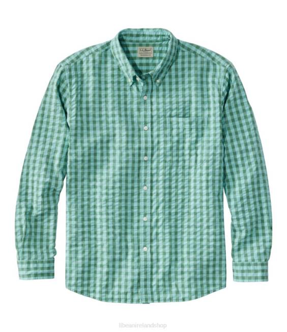 L.L.Bean Organic Cotton Seersucker Shirt Men J46J275 Clothing Pale Turquoise