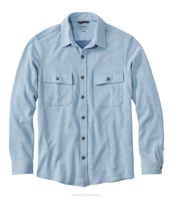 L.L.Bean x Double L Washed Cotton Double-Knit Chamois Shirt Men J46J4918 Clothing Surf Blue Heather