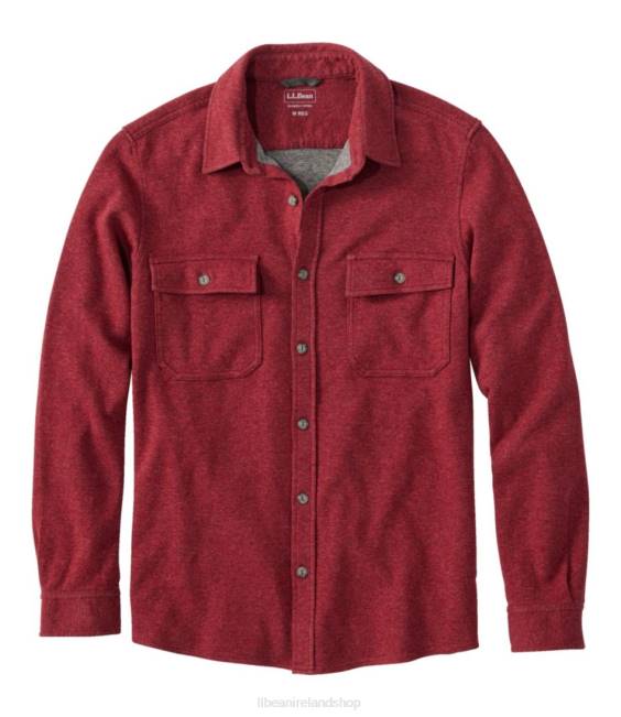 L.L.Bean x Double L Washed Cotton Double-Knit Chamois Shirt Men J46J7009 Clothing Mountain Red Heather
